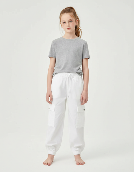 Pantalon Cargo Blanc Ample Multipoches Enfant - Gabardine