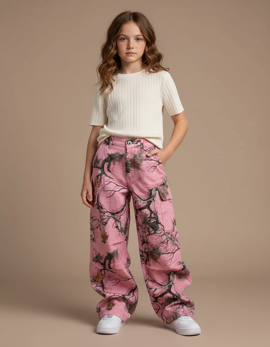 Pantalon Cargo Rose Camouflage Arbre Ample Femme - Toile