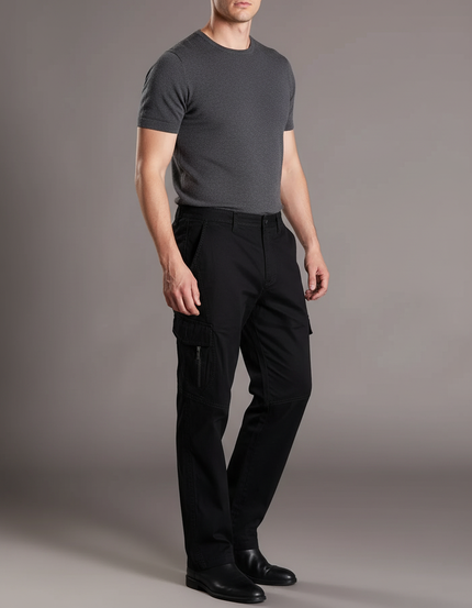 Pantalon Cargo Noir Coton Droit Multipoches Homme