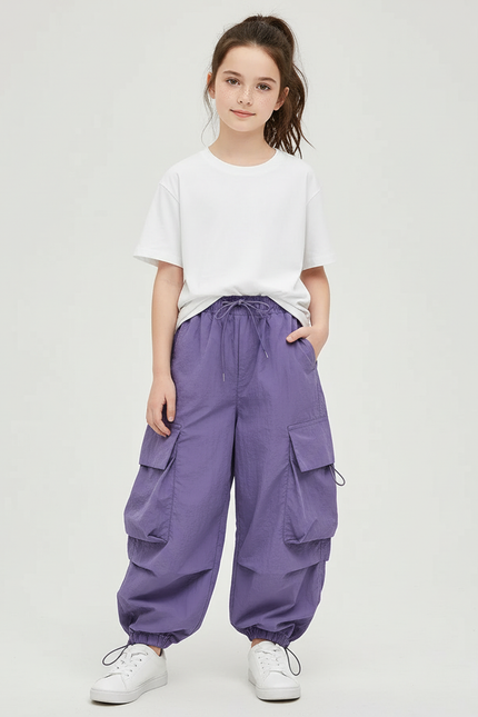 Pantalon Cargo Violet Ample Léger Enfant Décontracté - Polyester