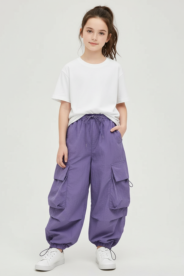 Pantalon Cargo Violet Ample Léger Enfant Décontracté - Polyester
