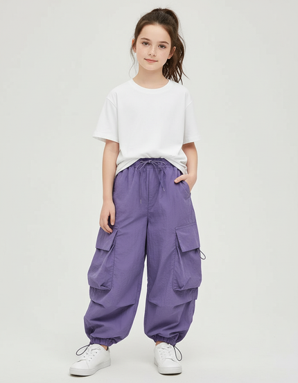 Pantalon Cargo Violet Ample Léger Enfant Décontracté - Polyester