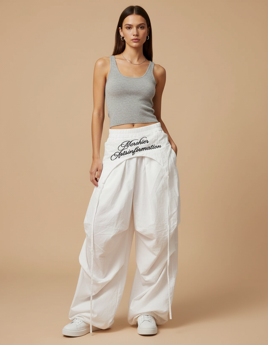 Pantalon Cargo Blanc Ample Léger Streetwear Femme - Coton