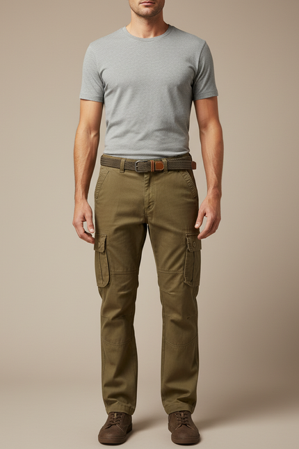 Pantalon Cargo Kaki Décontracté Multipoches Coton Ample - Toile