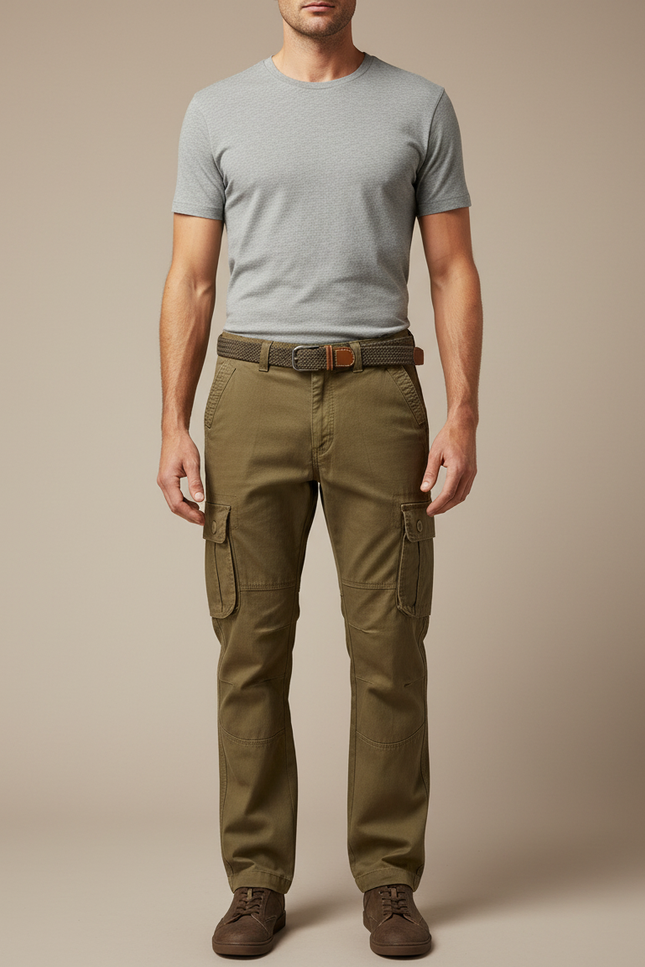 Pantalon Cargo Kaki Décontracté Multipoches Coton Ample - Toile