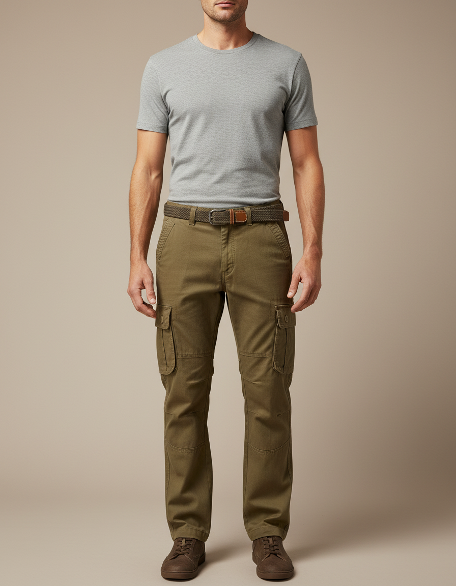 Pantalon Cargo Kaki Décontracté Multipoches Coton Ample - Toile