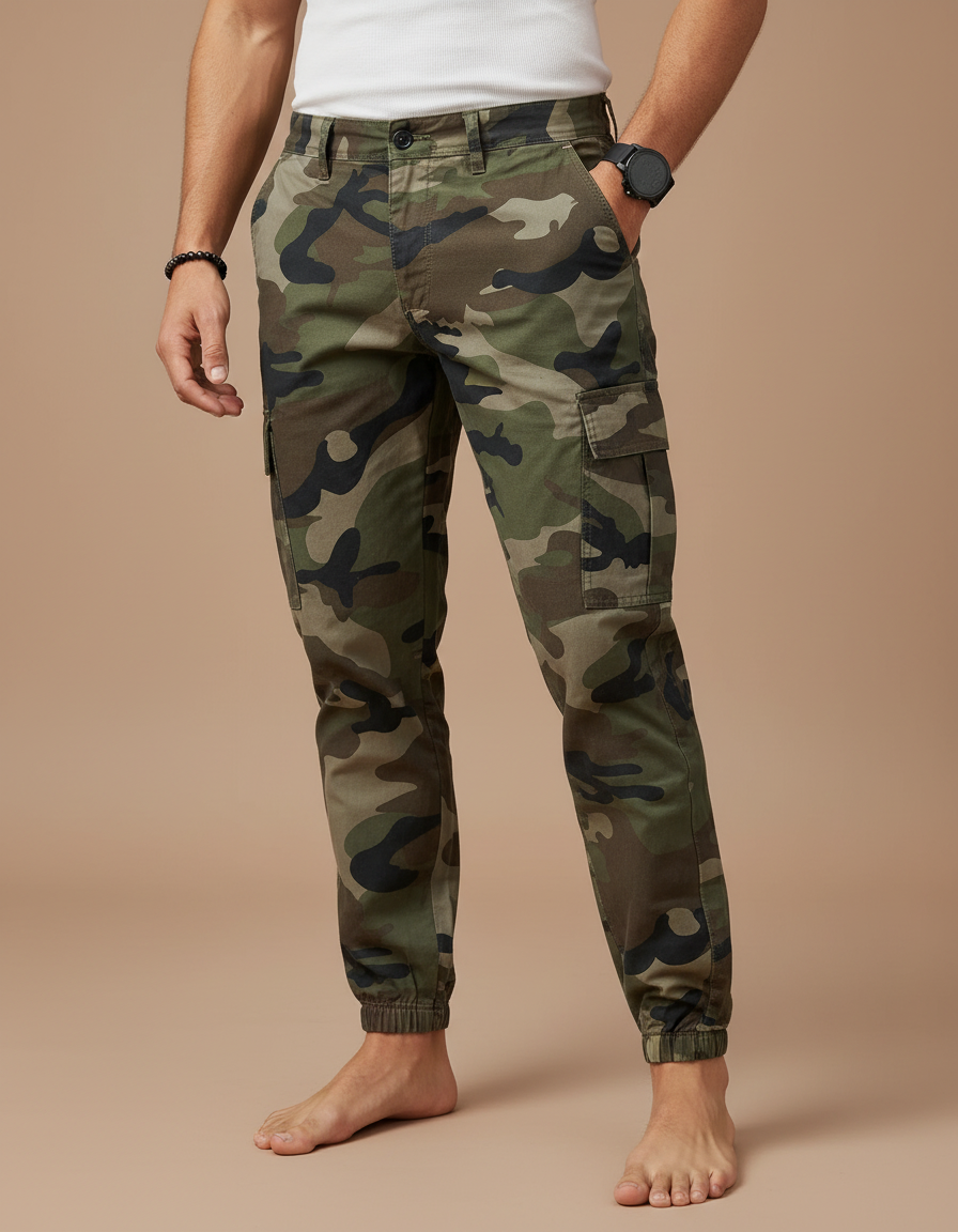 Pantalon Cargo Camouflage Militaire Jogger Homme Coton - Imprimé