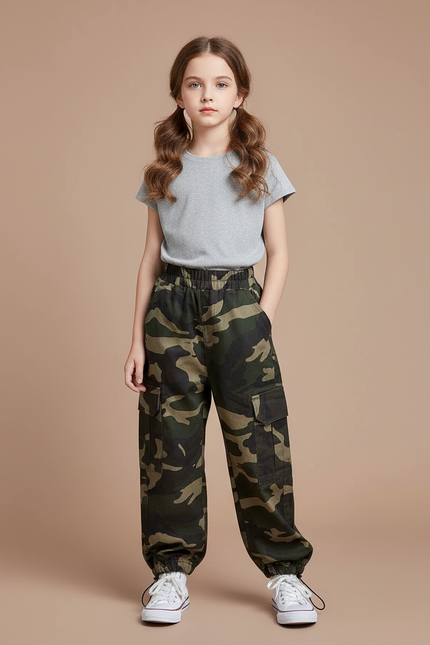 Pantalon Cargo Camouflage Ample Coton Streetwear Enfant - Imprimé
