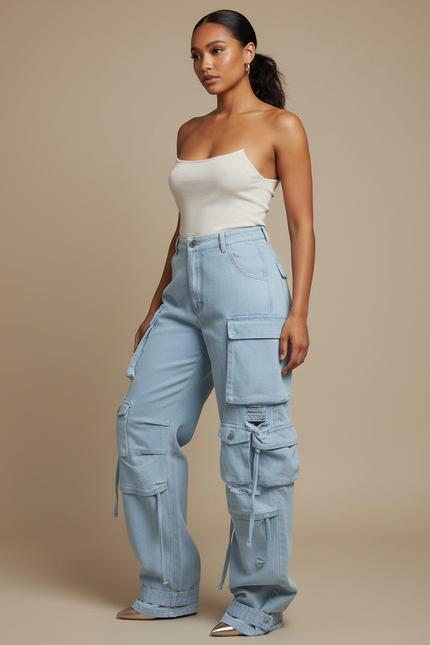 Pantalon Cargo Femme Ronde - Bleu Jean