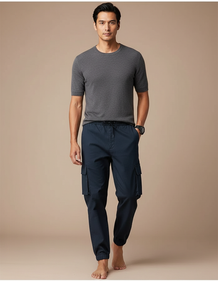 Pantalon Cargo Bleu Marine Jogger Cordon Homme - Toile