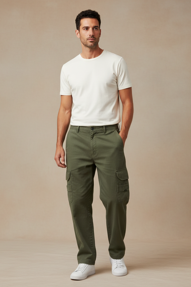 Pantalon Cargo Vert Kaki Ample Décontracté Homme - Toile