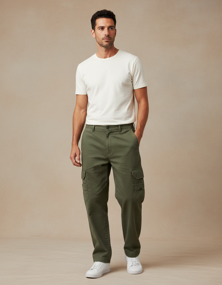Pantalon Cargo Vert Kaki Ample Décontracté Homme - Toile