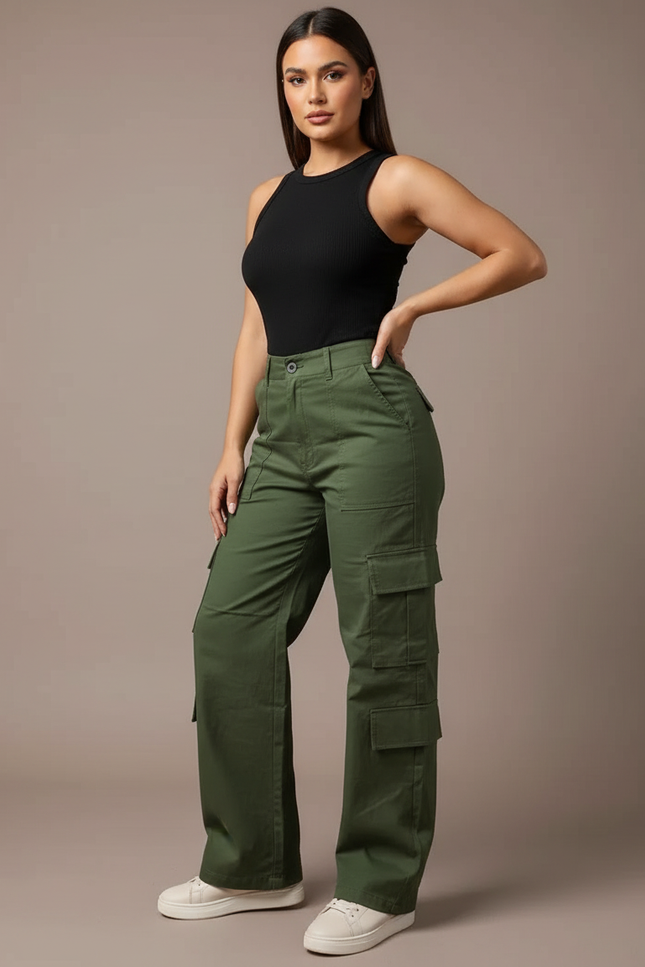 Pantalon Cargo Vert Militaire Ample Femme - Toile