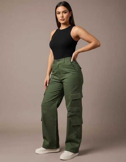 Pantalon Cargo Vert Militaire Ample Femme - Toile