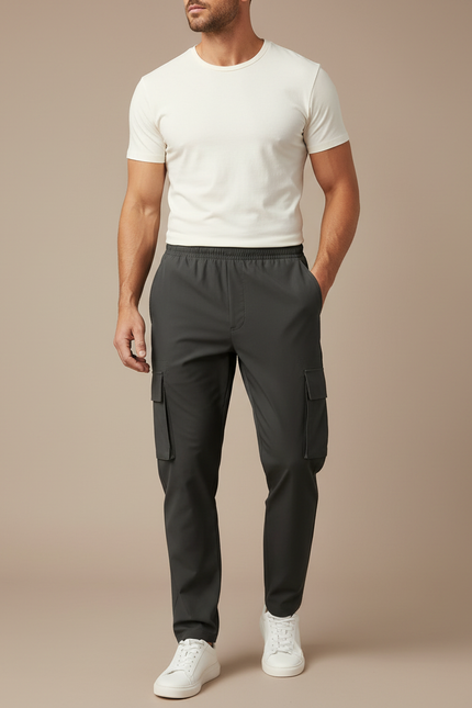 Pantalon Cargo Gris Droit Décontracté Homme - Polyester