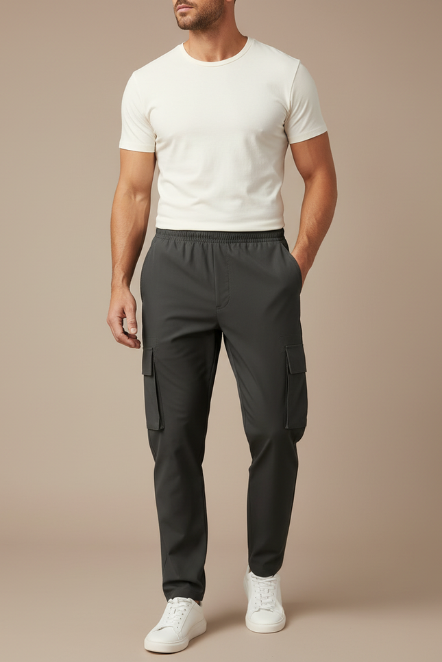 Pantalon Cargo Gris Droit Décontracté Homme - Polyester