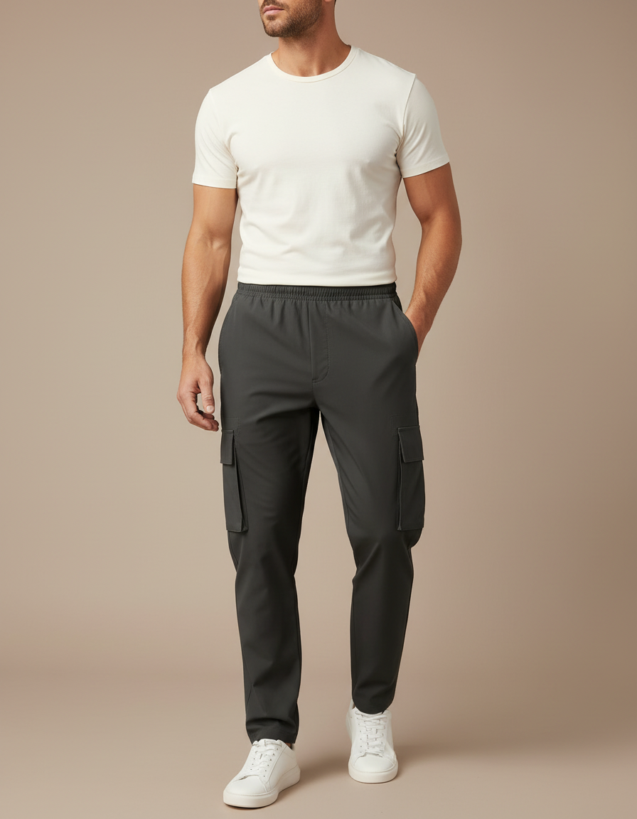 Pantalon Cargo Gris Droit Décontracté Homme - Polyester