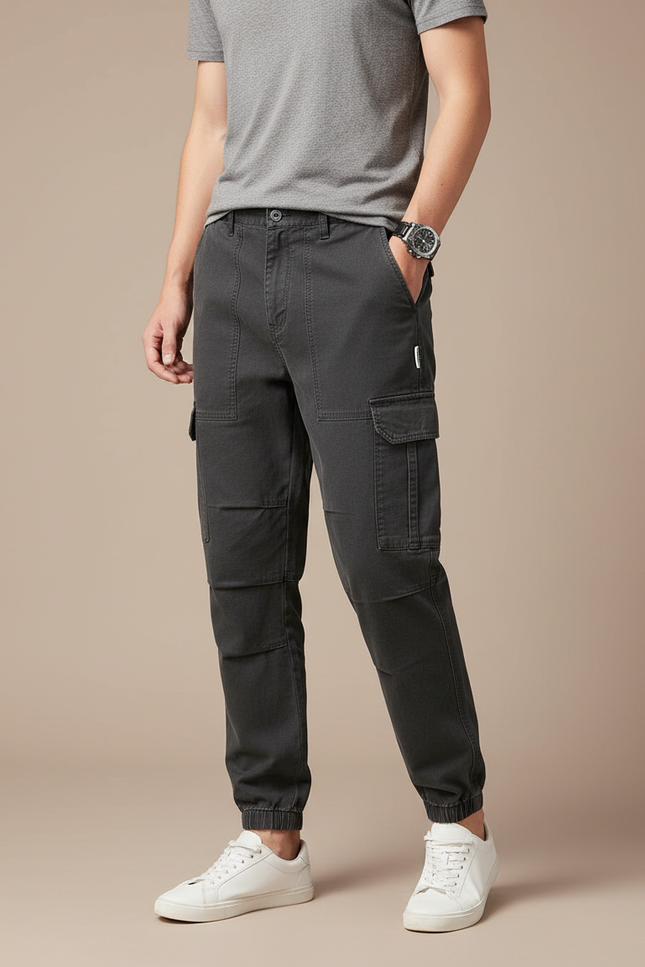 Pantalon Cargo Homme Coton Gris Décontracté Jogger