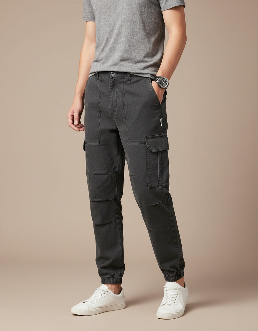 Pantalon Cargo Homme Coton Gris Décontracté Jogger