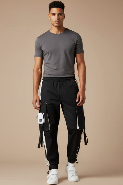 Pantalon Cargo Noir Et Blanc - Polyester
