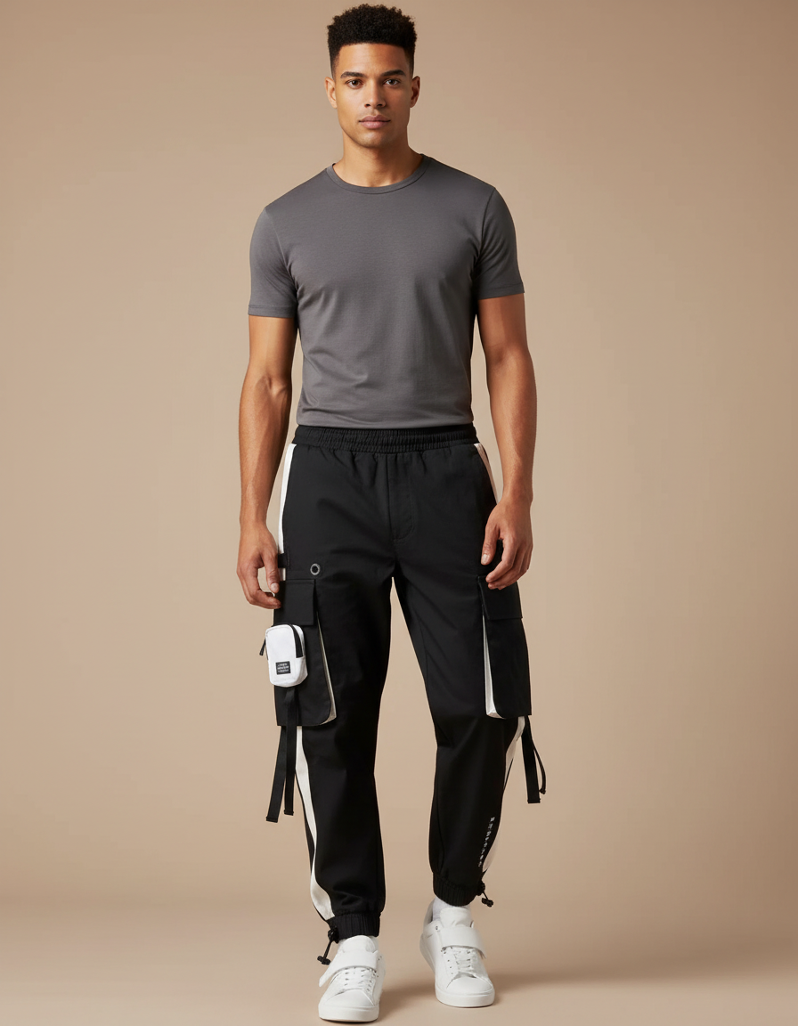 Pantalon Cargo Noir Et Blanc - Polyester