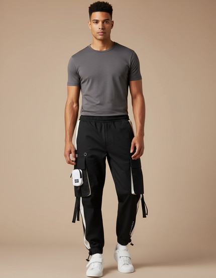 Pantalon Cargo Noir Et Blanc - Polyester