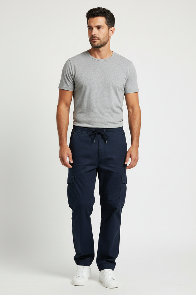 Pantalon Cargo Bleu Marine Homme Coton Décontracté
