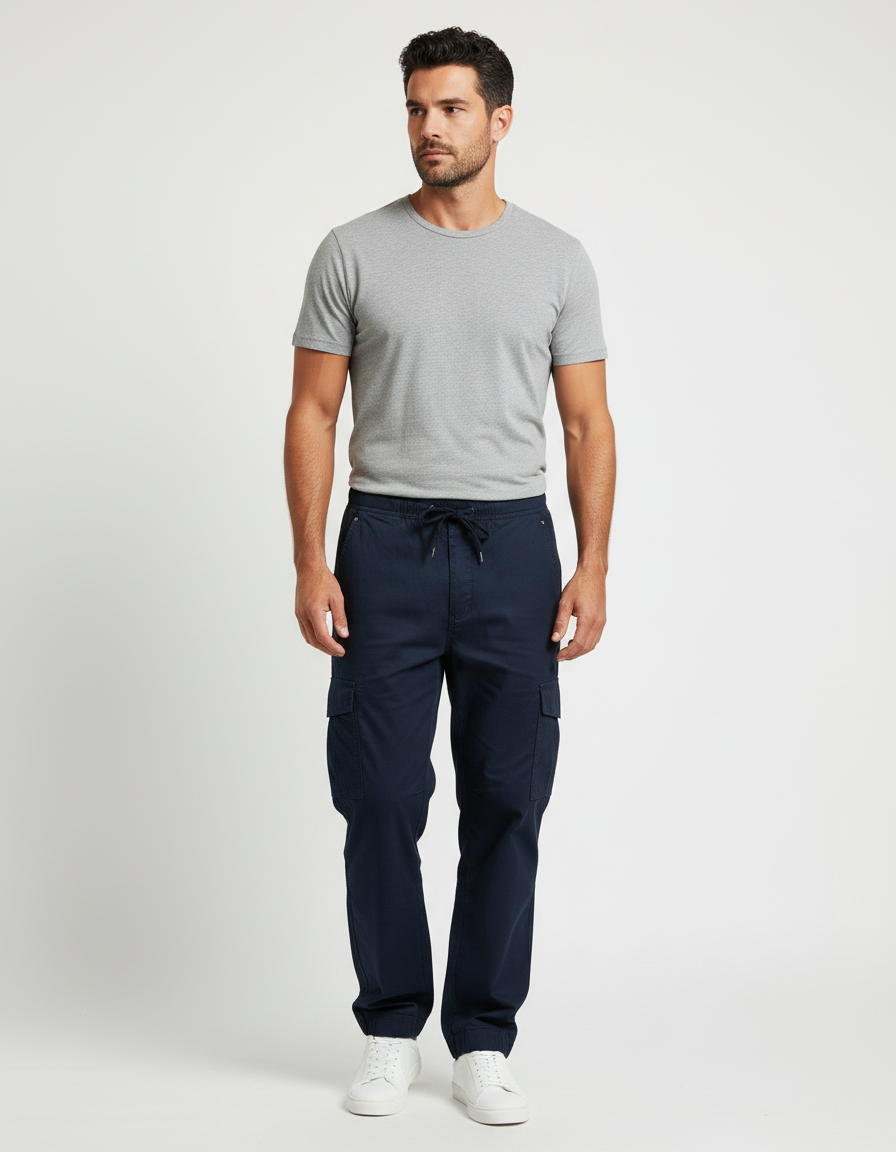 Pantalon Cargo Bleu Marine Homme Coton Décontracté