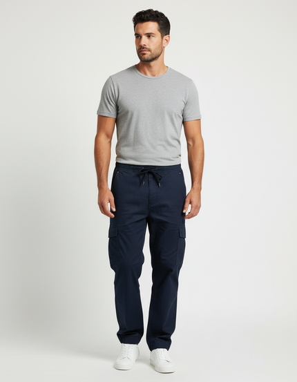 Pantalon Cargo Bleu Marine Homme Coton Décontracté