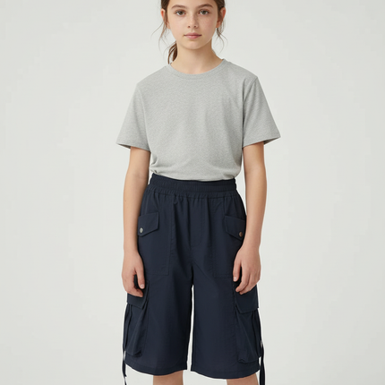 Pantalon Cargo Enfant Bleu Marine Fluide Multipoches - Polyester