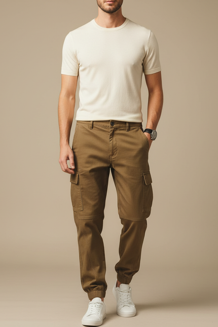 Pantalon Cargo Kaki Ample Jogger Coton Homme