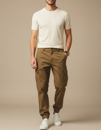Pantalon Cargo Kaki Ample Jogger Coton Homme