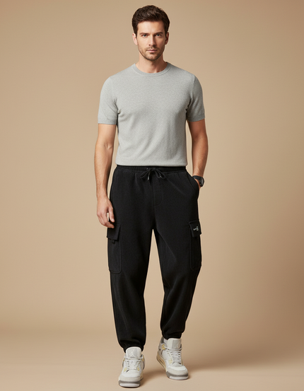 Pantalon Cargo Noir Côtelé Ample Homme Cordon - Cordé