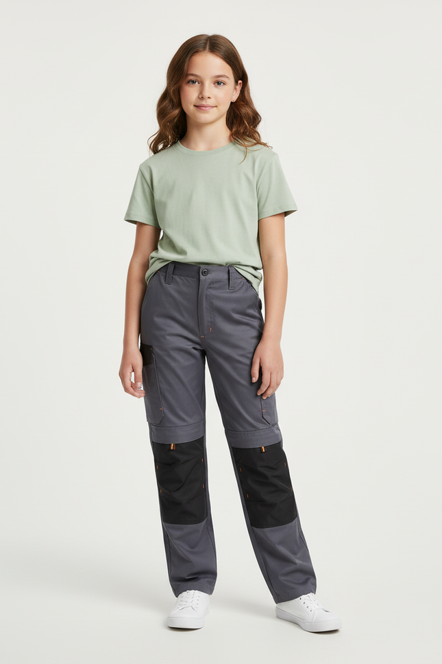 Pantalon Cargo Gris Enfant, Multi-Poches, Robuste, Décontracté - Toile