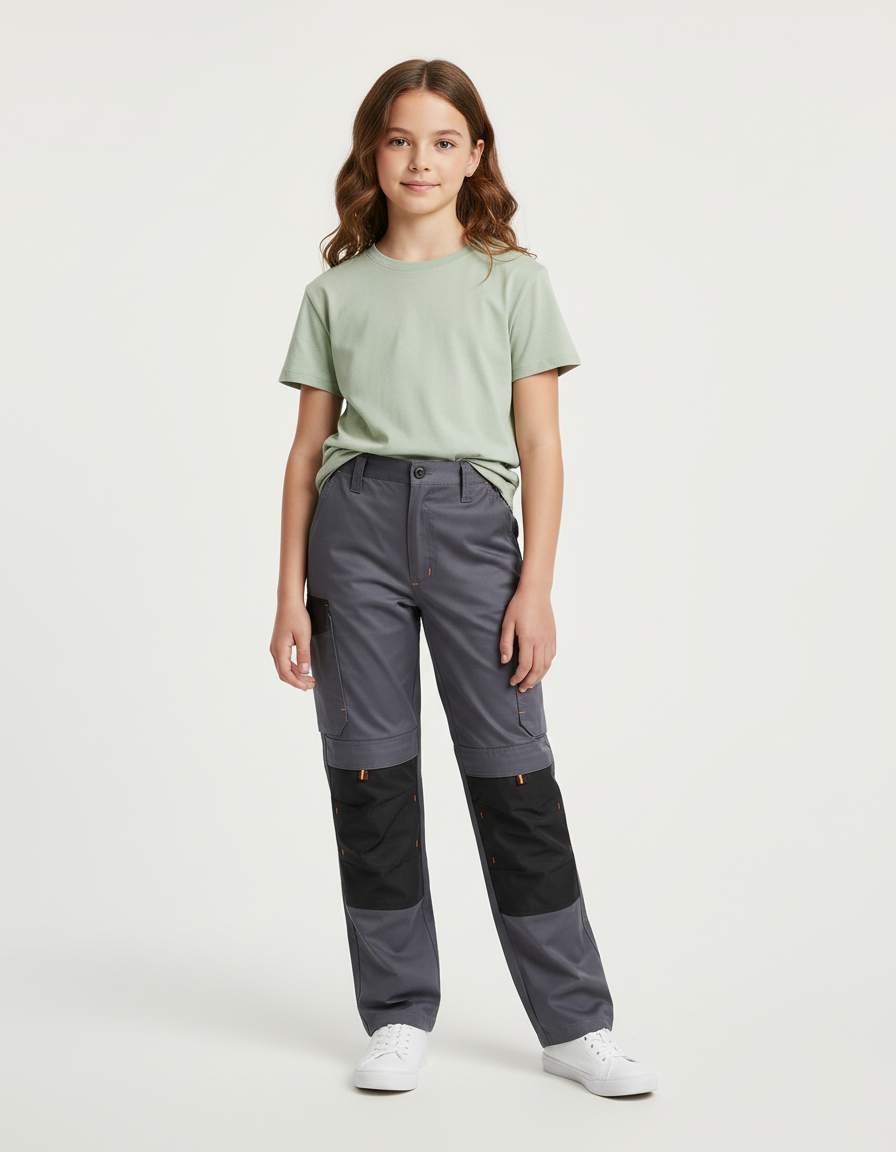 Pantalon Cargo Gris Enfant, Multi-Poches, Robuste, Décontracté - Toile