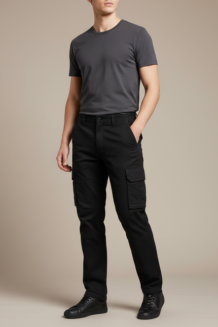 Pantalon Cargo Multipoche Homme - Noir Gabardine