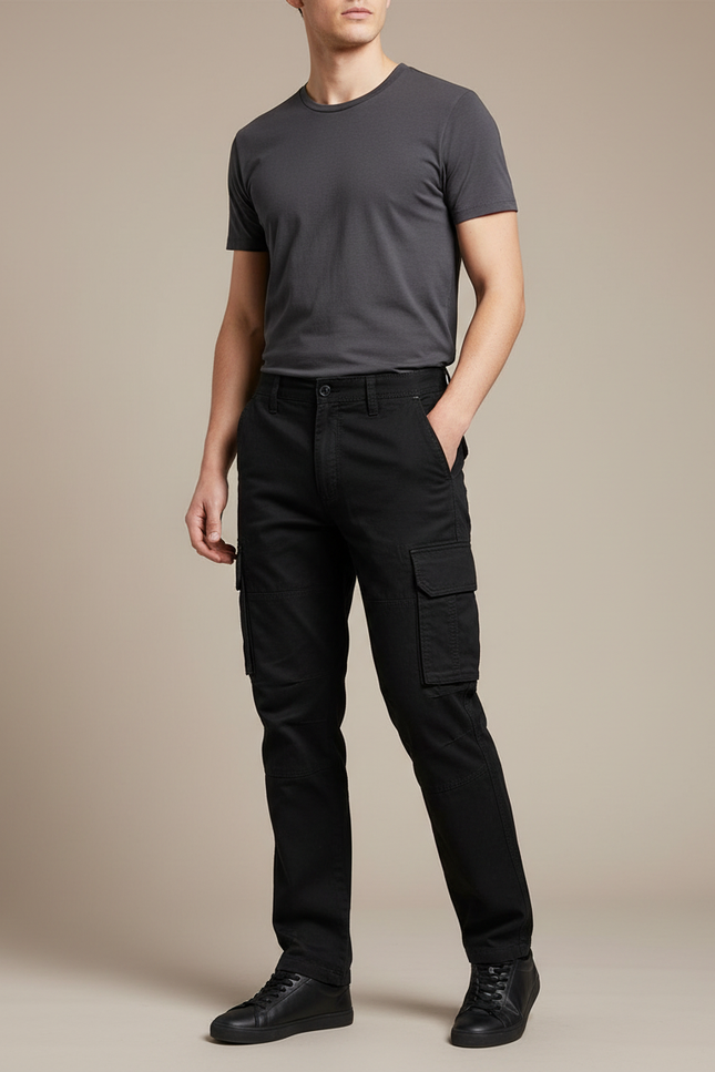 Pantalon Cargo Multipoche Homme - Noir Gabardine