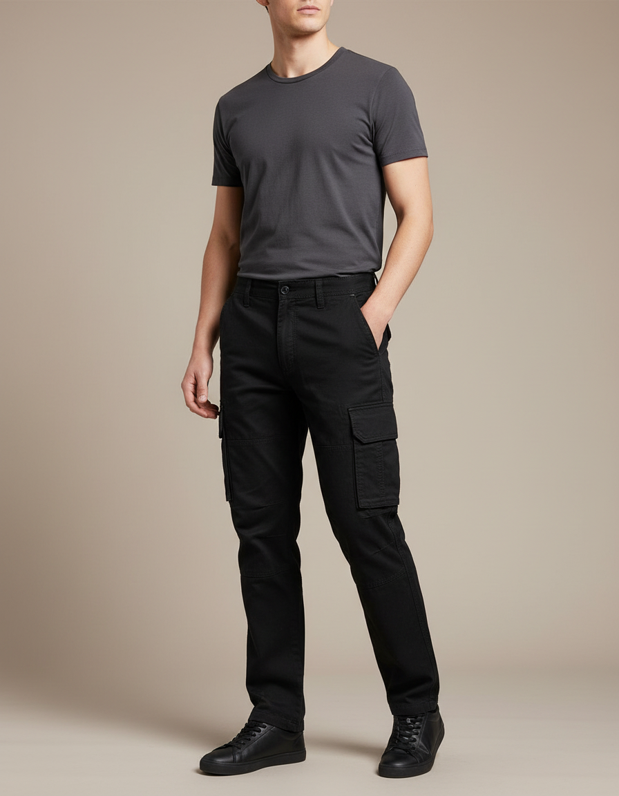 Pantalon Cargo Multipoche Homme - Noir Gabardine