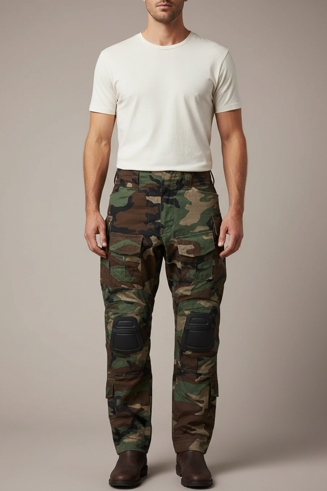 Pantalon Cargo Camouflage Militaire Renforcé Genoux Homme - Multicolore Toile