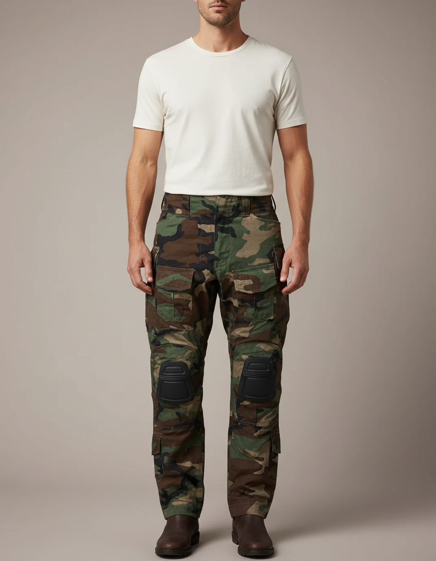 Pantalon Cargo Camouflage Militaire Renforcé Genoux Homme - Multicolore Toile