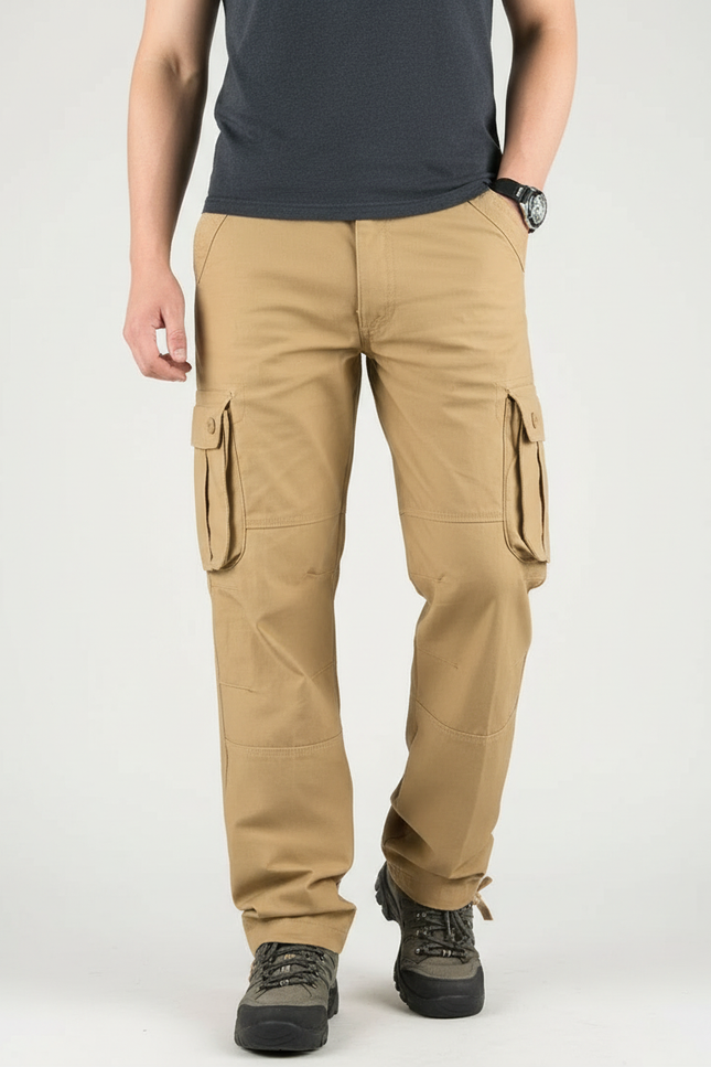 Pantalon Cargo Beige Multipoches Coton Décontracté Homme - Toile