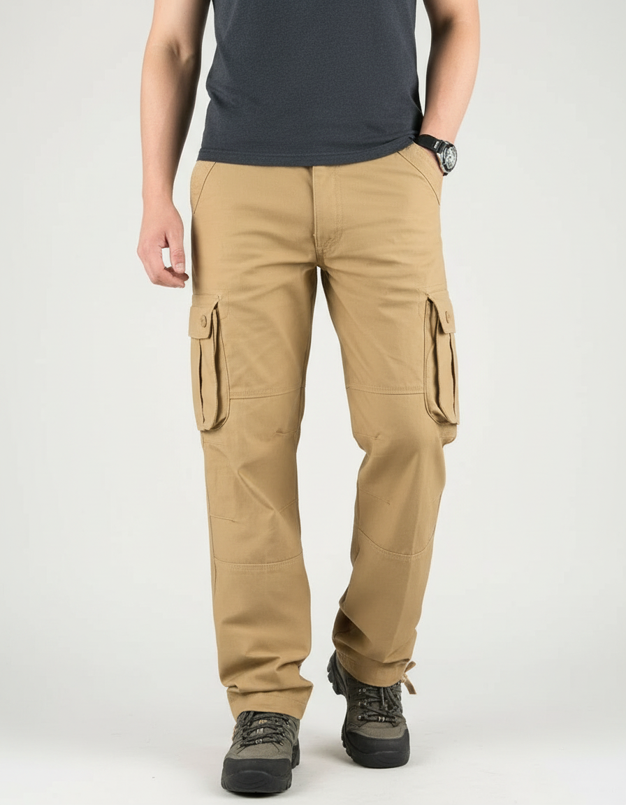 Pantalon Cargo Beige Multipoches Coton Décontracté Homme - Toile
