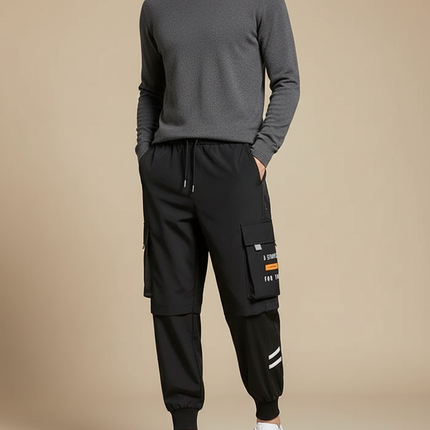 Pantalon Cargo Noir Homme Multipoches Sportif Léger - Polyester