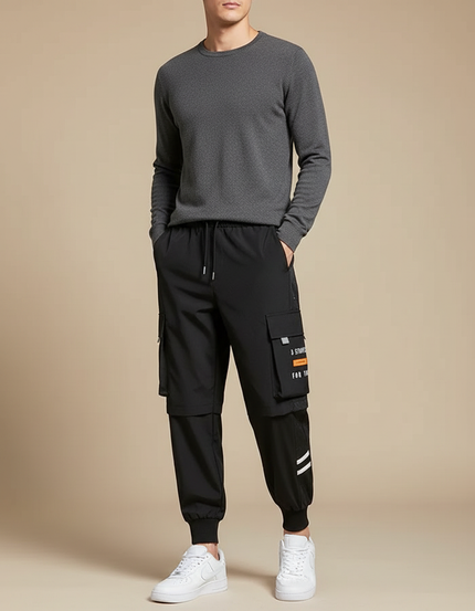 Pantalon Cargo Noir Homme Multipoches Sportif Léger - Polyester