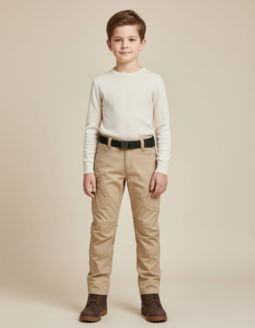 Pantalon Cargo Beige Enfant Multipoches Résistant - Toile