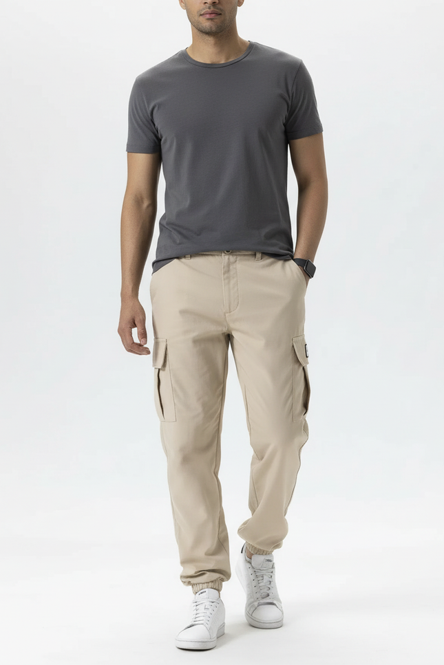 Pantalon Cargo Beige Décontracté Ample Homme Multipoches - Toile