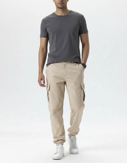 Pantalon Cargo Beige Décontracté Ample Homme Multipoches - Toile