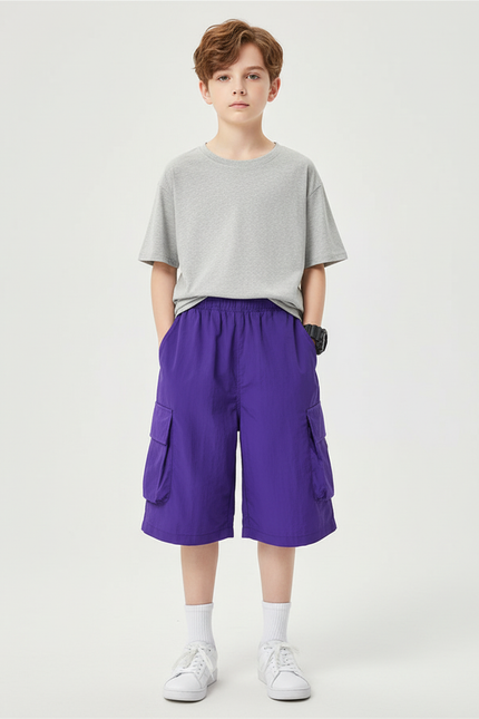 Pantalon Cargo Violet Ample Poches Garçon Décontracté - Polyester