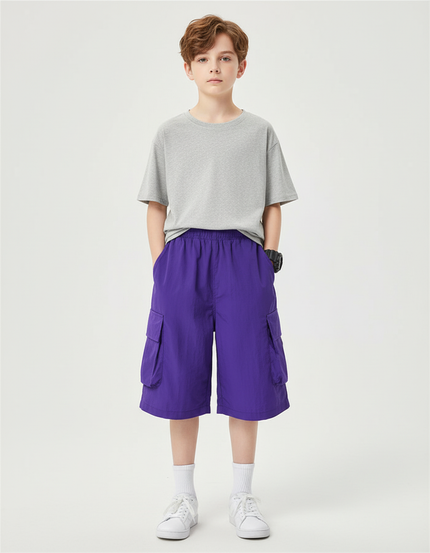 Pantalon Cargo Violet Ample Poches Garçon Décontracté - Polyester