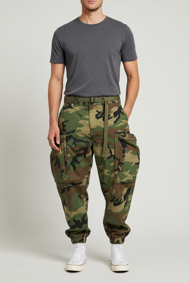 Pantalon Cargo Camouflage Militaire Ample Multipoches Streetwear Homme - Imprimé Toile